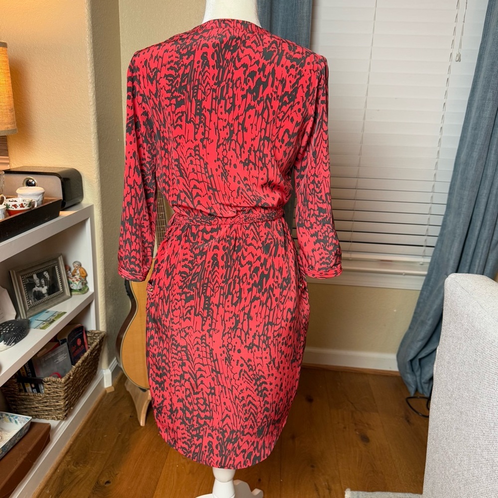 Yoana Baraschi Red and Black Patterned Shirtdress with Belt and Pockets Sz 0 - Picture 3 of 10